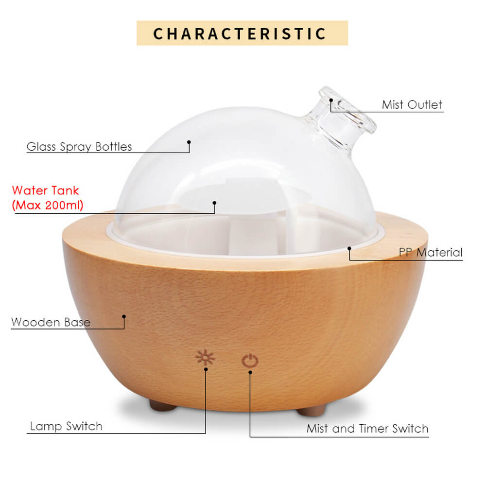 Glass dome diffuser humidifier